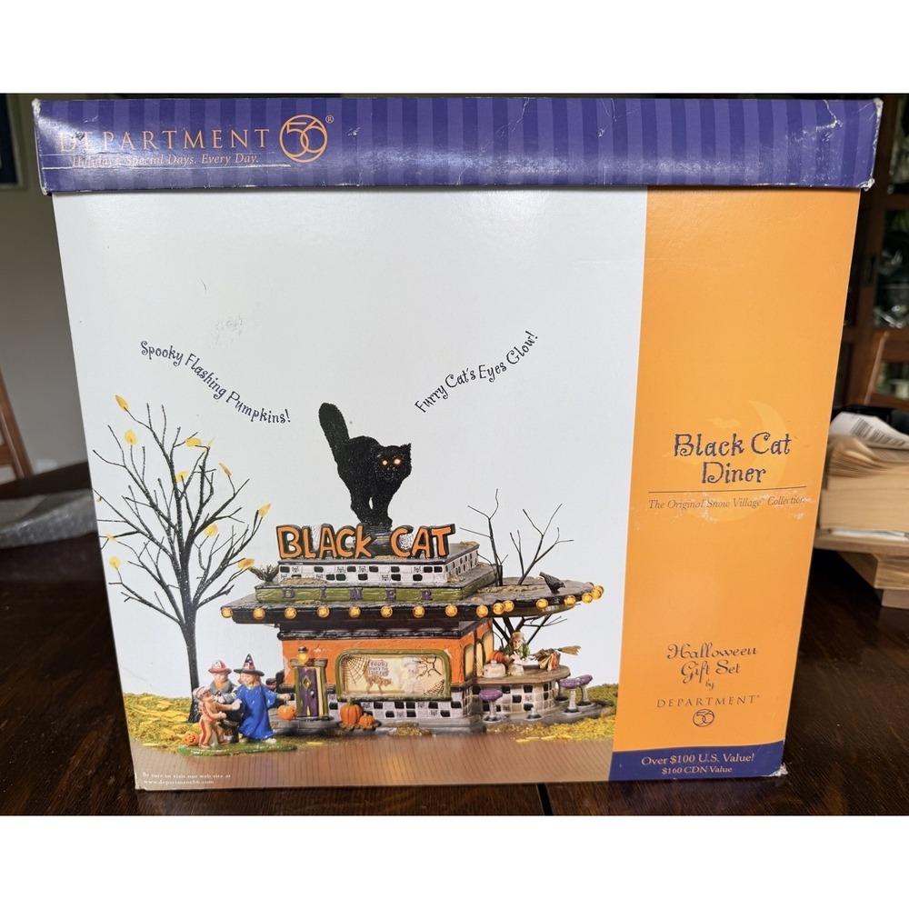 Department 56 Village Halloween Gift Set 2002 Black Cat Diner 55319